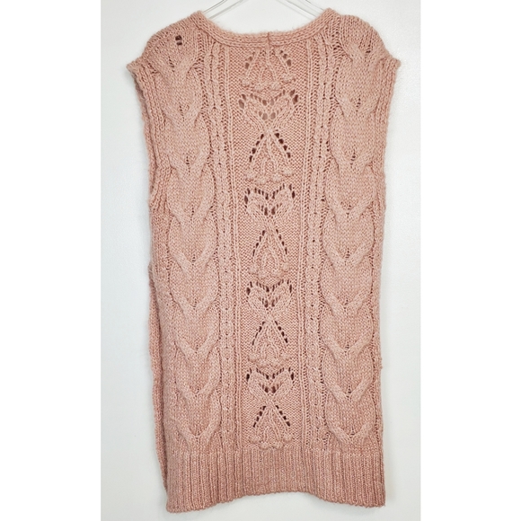 Zara size S wool alpaca blend longline v neck cable knit sweater vest oversized - Picture 6 of 8